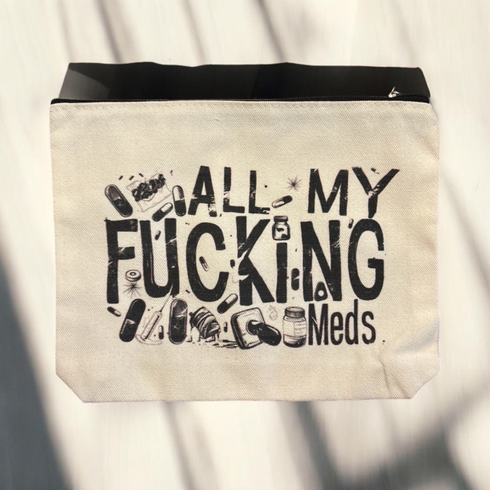 Cream and Black Cosmetic Bag with Bold Text